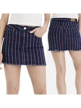 American Eagle Hi-Rise Mini Striped Denim Skirt Red, White & Blue Women's Size 6